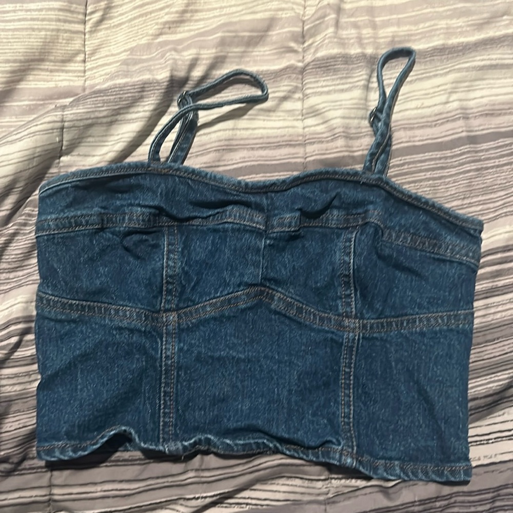 XS size tank top, blue jean look made of cotton and spandex material